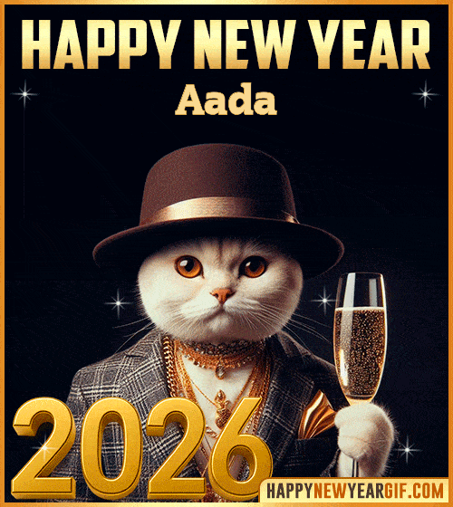 Funny Cat Happy New Year 2026 gif Aada