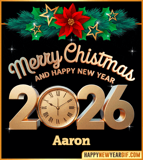 Merry Christmas and Happy New Year 2026 gif Aaron