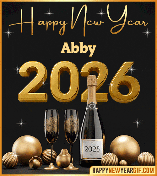 Happy New Year 2026 gif Champagne Abby