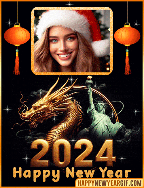 Celebrate Chinese New Year 2024 with a Dragon GIF Photo Frame Statue of Liberty
