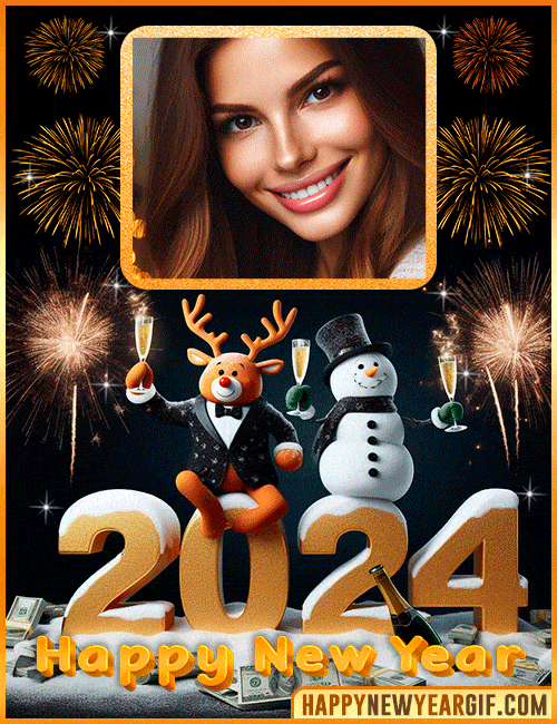 Create Your Own Reindeer-Snowman 2024 Happy New Year GIF