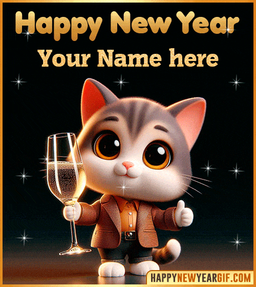 Happy New Year 2026 funny cat gif with name edit