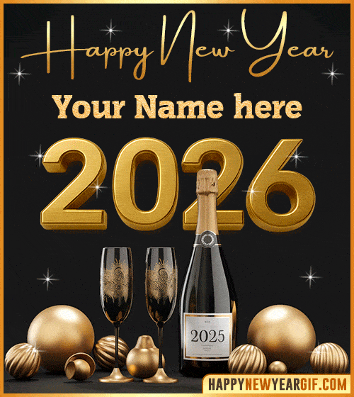 Happy New Year 2026 gif Champagne with name edit