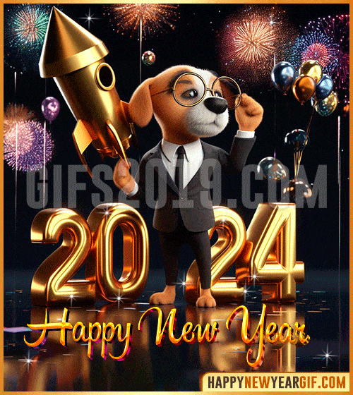 happy new year 2024 gif cute dog 3d funny