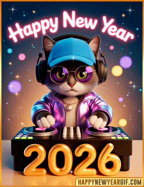 happy new year 2026 cat funny gif