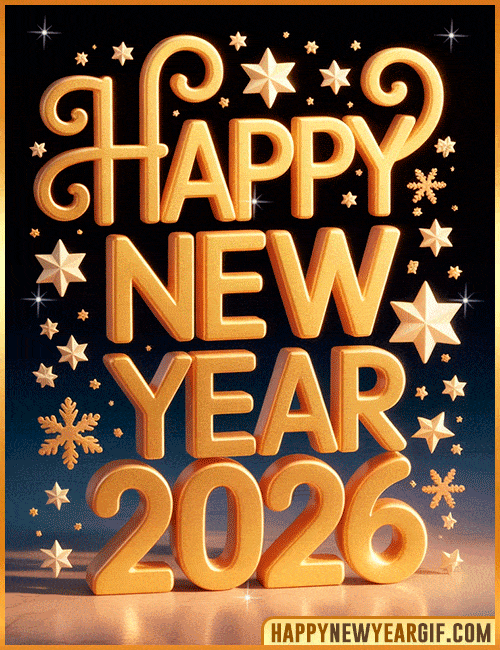 happy new year 2026 golden text 3d