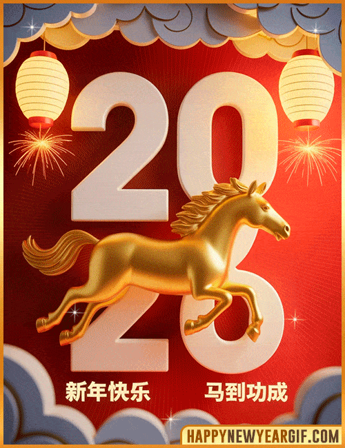 horse 2026 happy new year animation