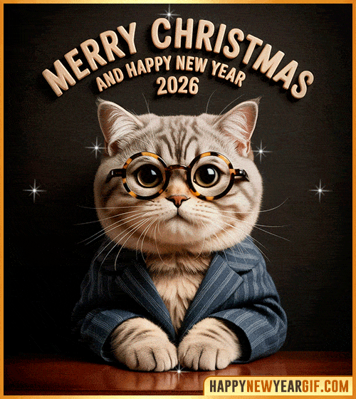 merry christmas and happy new year 2026 cat gif
