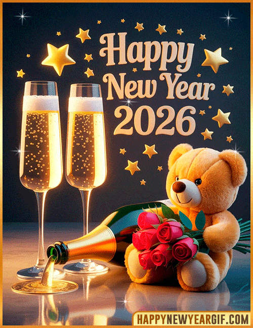 new year 2026 gif teddy bear and roses
