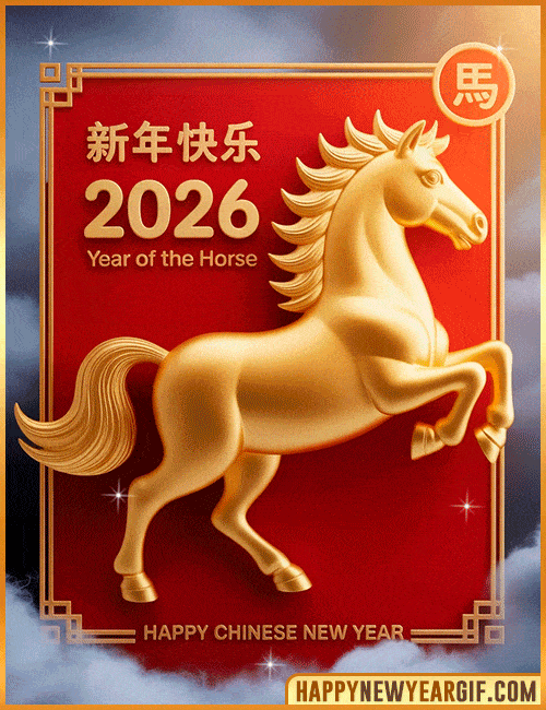 new year 2026 horse animated card