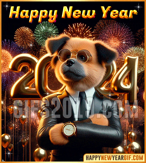 happy new year 2024 dog gif