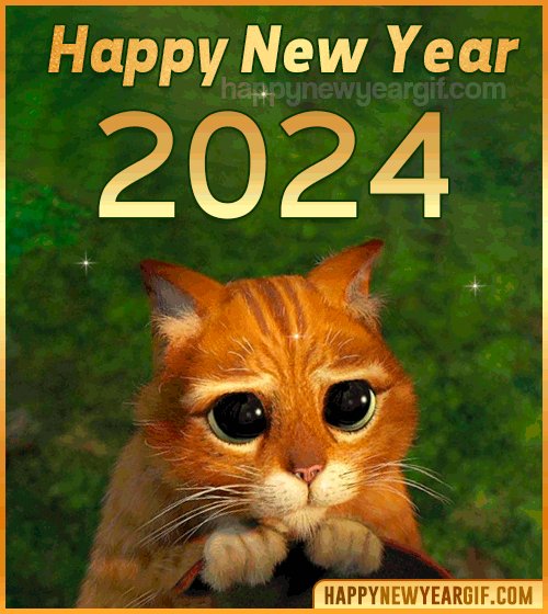 happy new year 2024 funny cat gif