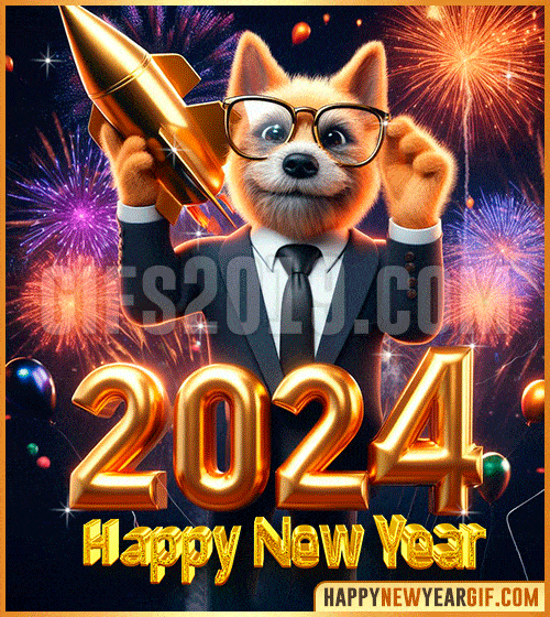 happy new year 2024 gif cute dog flying funny 3d