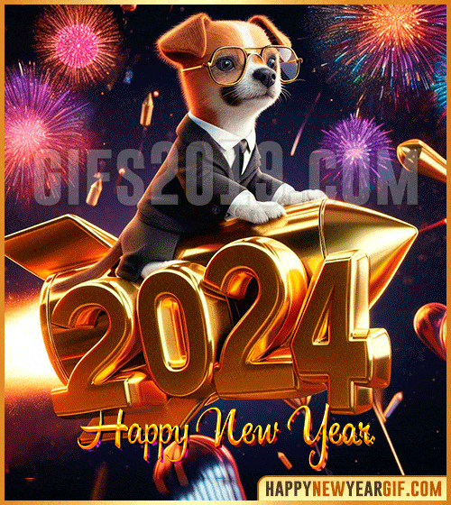 happy new year 2024 gif cute dog flying funny