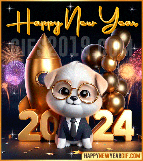 happy new year 2024 gif cute dog