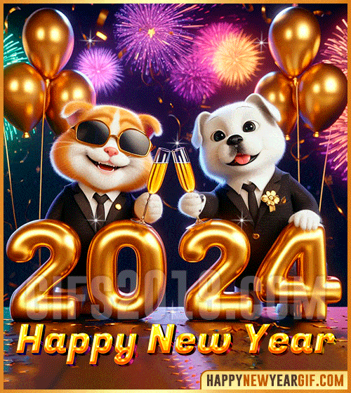 happy new year 2024 gif dog cat funny