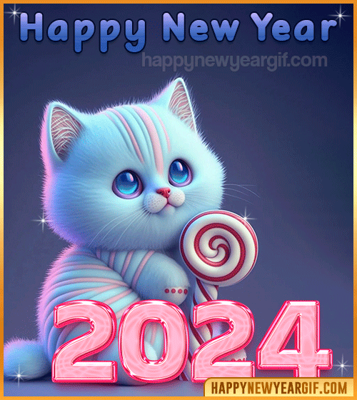 happy new year 2024 gif funny cat