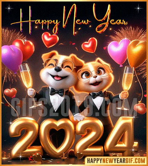 happy new year 2024 gif with cute dogs