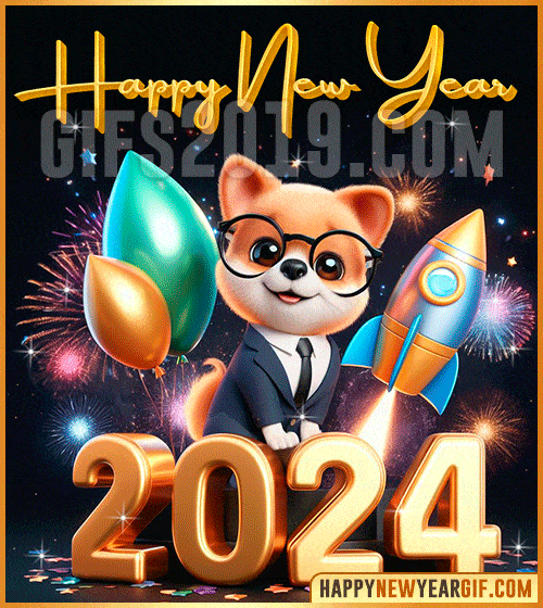 happy new year 2024 gif with dog funny
