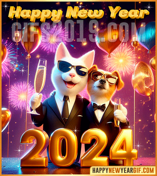 happy new year gif dog cat funny